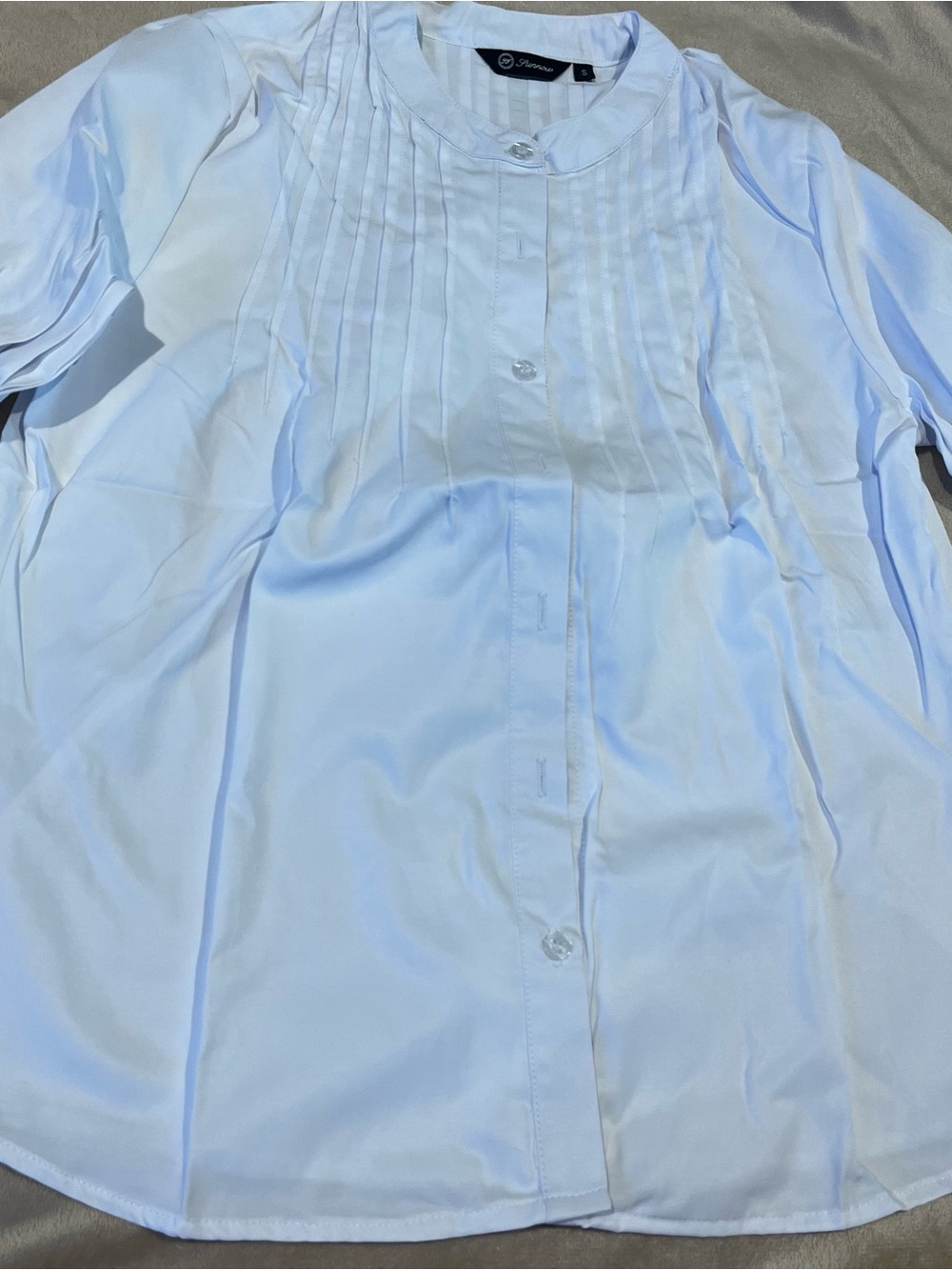 Women's Pleated Peasant Blouse with Smocked 3/4 Sleeves, Sm